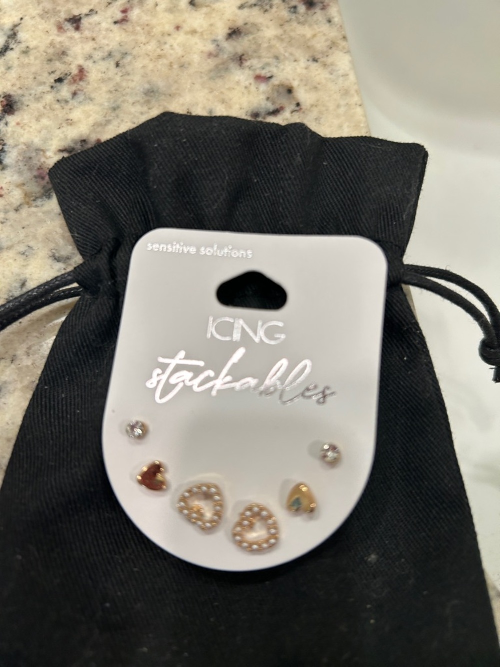 Icing Stackables Gold Pearl Heart and Stud Earring Set